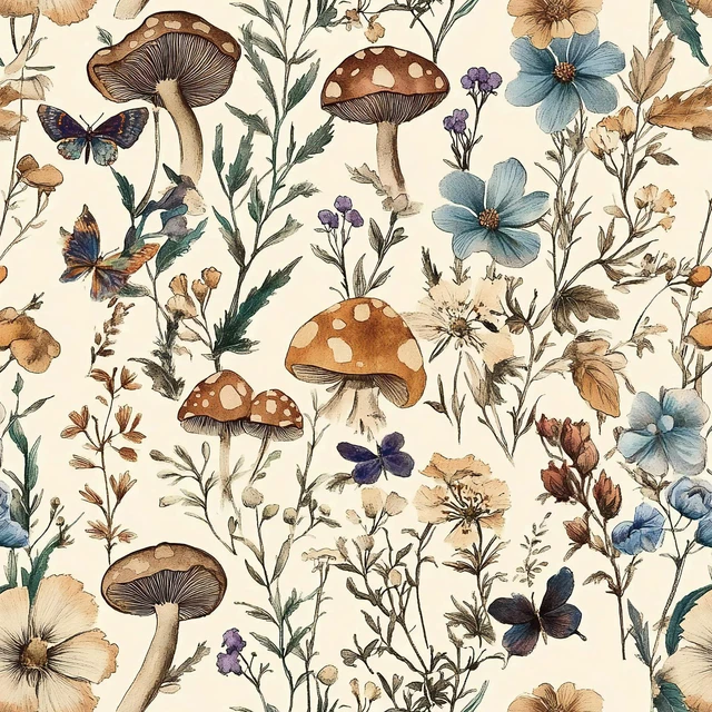 Main image of Mushroom Wallpaper Peel and Stick Vintage Floral 16.9" x 393.7" Boho Floral Contact Paper Peel and Stick Mushroom Forest Self Adhesive Removable Wall Paper for Bathroom Cabinets Liner Vinyl