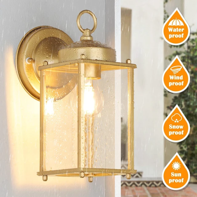 Alt view image 3 of 7 - Large Outdoor Wall Lantern, Exterior Waterproof Wall Sconce Light Fixtures, Gold Front Door Lighting with Clear Beveled Glass, Anti-Rust E26 Socket Porch Lamp, 2 Pack