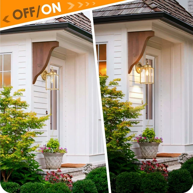 Alt view image 7 of 7 - Large Outdoor Wall Lantern, Exterior Waterproof Wall Sconce Light Fixtures, Gold Front Door Lighting with Clear Beveled Glass, Anti-Rust E26 Socket Porch Lamp, 2 Pack