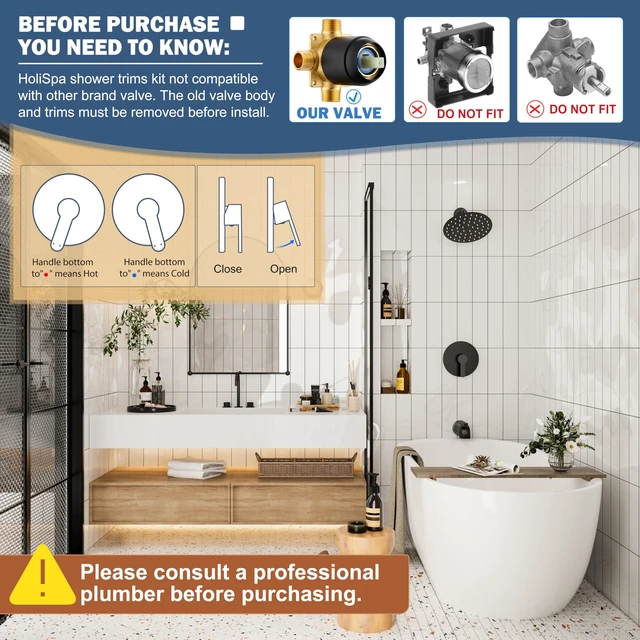Alt view image 2 of 7 - Tub Shower Faucet Set, 8" Rain Shower Head & Spout, Matte Black All-Metal Rainfall Black Showerhead and Bathtub Spout, Single-Handle Tub Shower-Trim Kit Included Valve, for Bathroom
