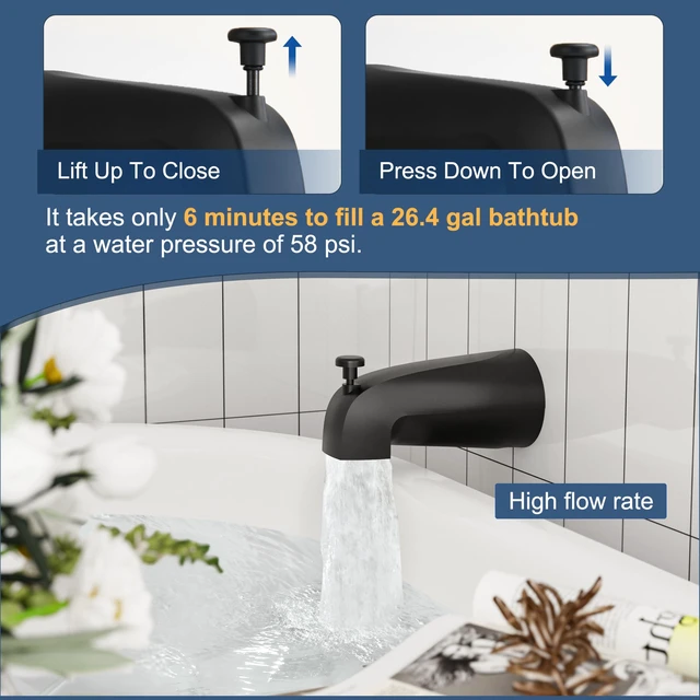Alt view image 5 of 7 - Tub Shower Faucet Set, 8" Rain Shower Head & Spout, Matte Black All-Metal Rainfall Black Showerhead and Bathtub Spout, Single-Handle Tub Shower-Trim Kit Included Valve, for Bathroom