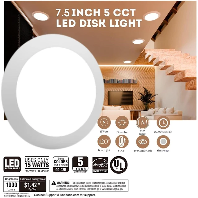 Alt view image 2 of 7 - 7.5 Inch Disc Light I Dimmable Ceiling Light Fixtures | 5CCT LED Lights 2700K/3000K/3500K/4000K/5000K | Flush Mount Ceiling Light I ETL & UL Certified I LED Lights for Bedroom - 12 Pack