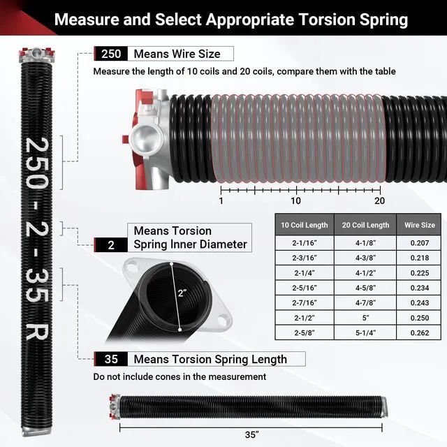 Alt view image 2 of 7 - Garage Door Spring 0.250 x 2 x 35 (Pair), 18000 Cycles Long-lasting Garage Spring Door Replacement, Heavy-duty Garage Door Torsion Spring