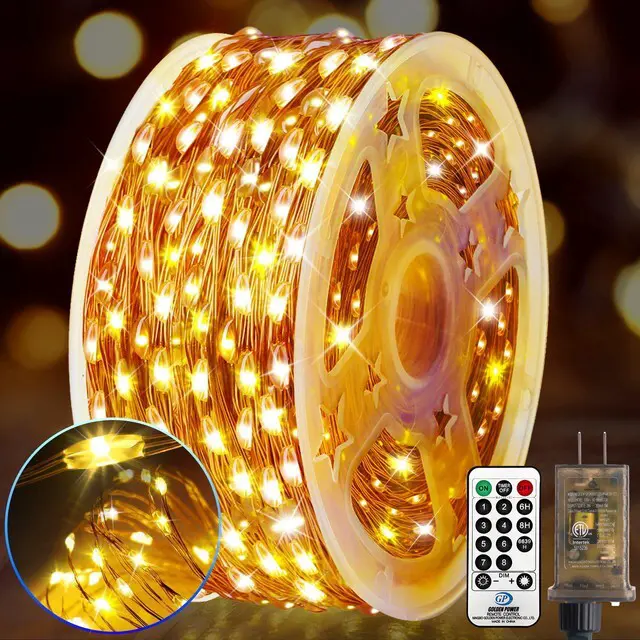 Main image of 532FT 1600LED Outdoor Fairy Lights Plug in Warm White Xmas Decor Timer, Memory, Dimmable, Remote, Waterproof, Copper Wire, Flexible, for Garden, Wedding, Party, Indoor/Outdoor, Christmas