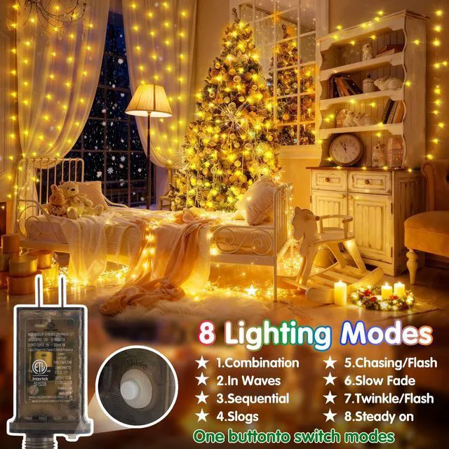 Alt view image 2 of 7 - 532FT 1600LED Outdoor Fairy Lights Plug in Warm White Xmas Decor Timer, Memory, Dimmable, Remote, Waterproof, Copper Wire, Flexible, for Garden, Wedding, Party, Indoor/Outdoor, Christmas