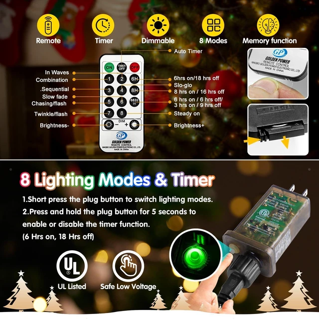 Alt view image 7 of 7 - 532FT 1600LED Outdoor Fairy Lights Plug in Warm White Xmas Decor Timer, Memory, Dimmable, Remote, Waterproof, Copper Wire, Flexible, for Garden, Wedding, Party, Indoor/Outdoor, Christmas