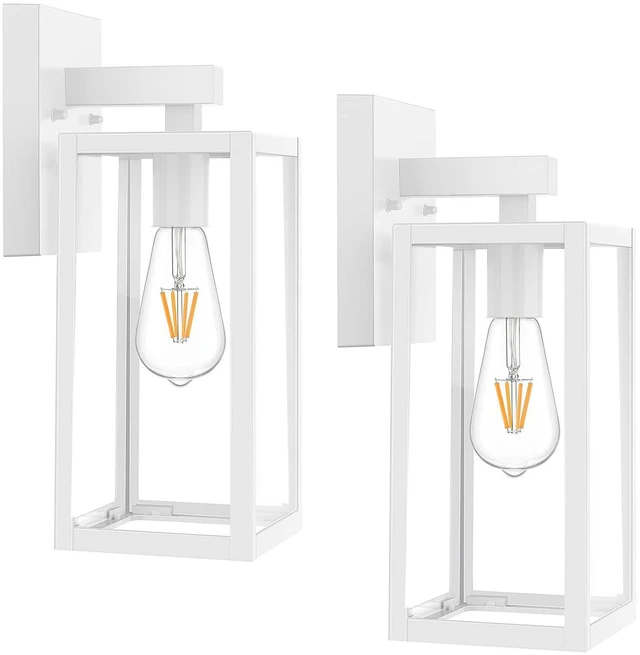 Main image of Outdoor Wall Light Fixtures, Exterior Waterproof Wall Lanterns White Porch Wall Lights, Anti-Rust, E26 Socket, Clear Glass Outside Wall Mount Sconces, Front Door Lighting for Patio, 2 Pack