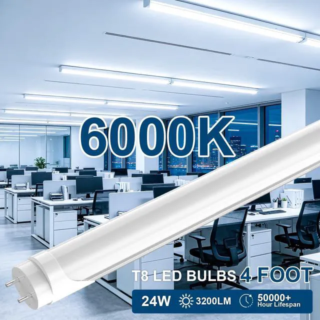 Alt view image 2 of 7 - Flourescent Light Bulbs Replacement, 24W 3200LM 6000K Frosted Type A+B, 12P Single or Double End Powered, Plug&Play or Ballast Bypass, F32T8 or F40T12 Fluorescent Bulbs,Office Shop Warehouse Lights
