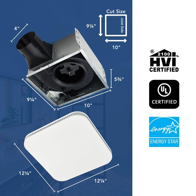 Alt view image 3 of 7 - Bathroom Exhaust Fan Easy Retrofit Without Attic Access, Ultra-Quiet 0.7 Sones, 80 CFM, ENERGY STAR Certified, Moisture & Odor Control with Easy-Clean Grille