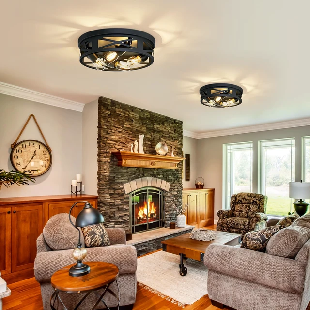 Alt view image 2 of 6 - Flush Mount 4-Light Ceiling Light Fixture for Hallway, Kitchen, Entryway - Black, E26 Base (2 Pack)