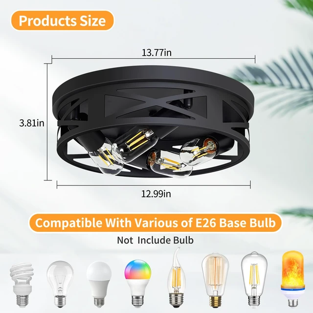 Alt view image 3 of 6 - Flush Mount 4-Light Ceiling Light Fixture for Hallway, Kitchen, Entryway - Black, E26 Base (2 Pack)