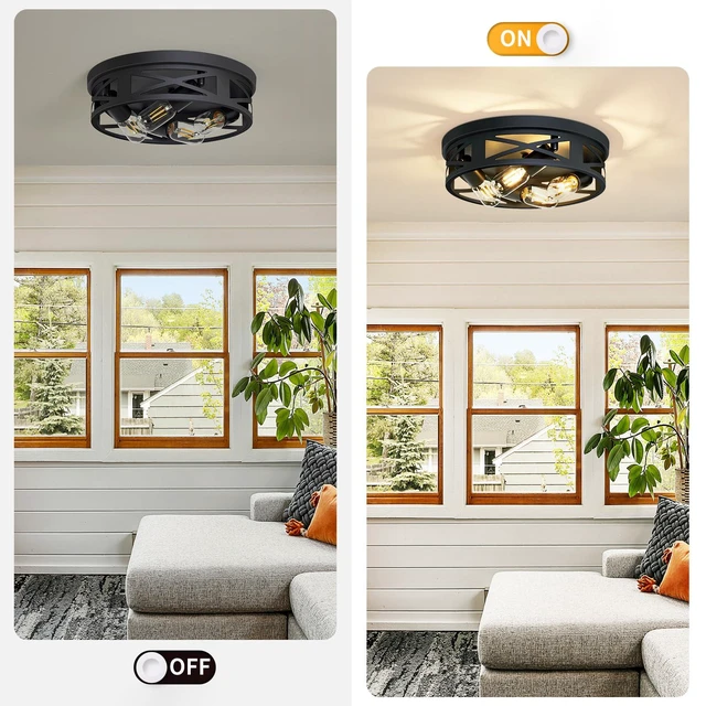 Alt view image 5 of 6 - Flush Mount 4-Light Ceiling Light Fixture for Hallway, Kitchen, Entryway - Black, E26 Base (2 Pack)