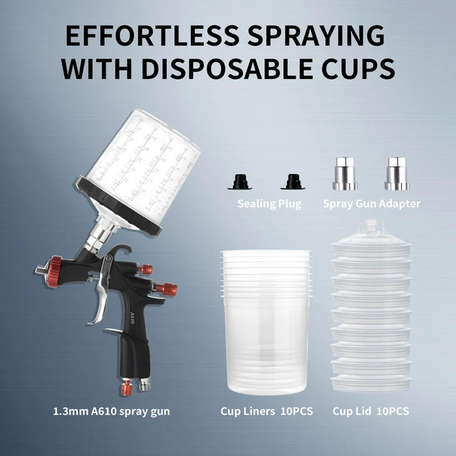 Alt view image 2 of 6 - Tools R500 LVLP Air Spray Gun with 22 Ounce Disposable Paint Cups A610 Paint Guns Automotive, Car Paint Gun Sprayer, Paint Gun for House Painting, Car, Furniture, Varnish and Top Coat