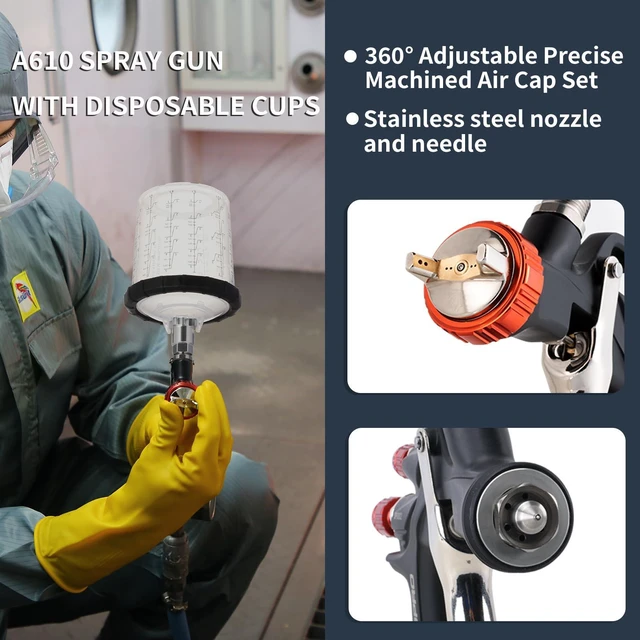 Alt view image 3 of 6 - Tools R500 LVLP Air Spray Gun with 22 Ounce Disposable Paint Cups A610 Paint Guns Automotive, Car Paint Gun Sprayer, Paint Gun for House Painting, Car, Furniture, Varnish and Top Coat