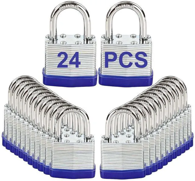 Main image of ® Heavy Duty Outdoor Padlock, Keyed-Alike, Hardened Steel Shackle 24pk for Gate Shed Fence Truck Toolbox Locker Lock Body All Weather 1-9/16", 24PC Padlock with 48 Same Key, Hardened Steel Shackle