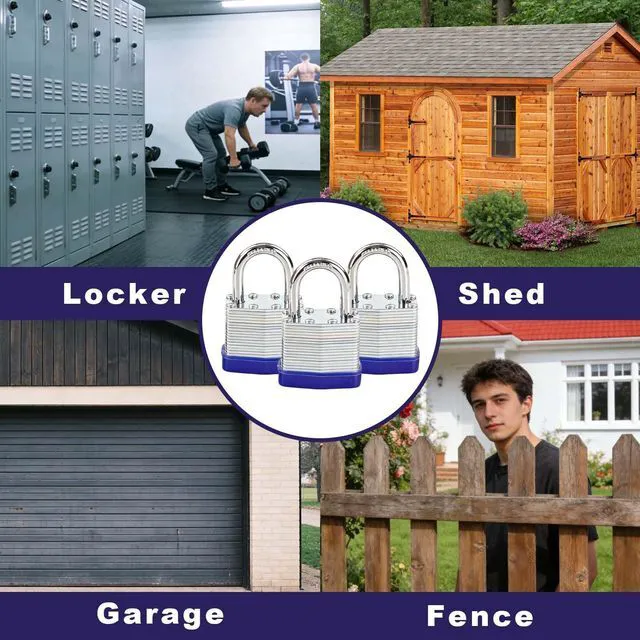 Alt view image 5 of 7 - ® Heavy Duty Outdoor Padlock, Keyed-Alike, Hardened Steel Shackle 24pk for Gate Shed Fence Truck Toolbox Locker Lock Body All Weather 1-9/16", 24PC Padlock with 48 Same Key, Hardened Steel Shackle