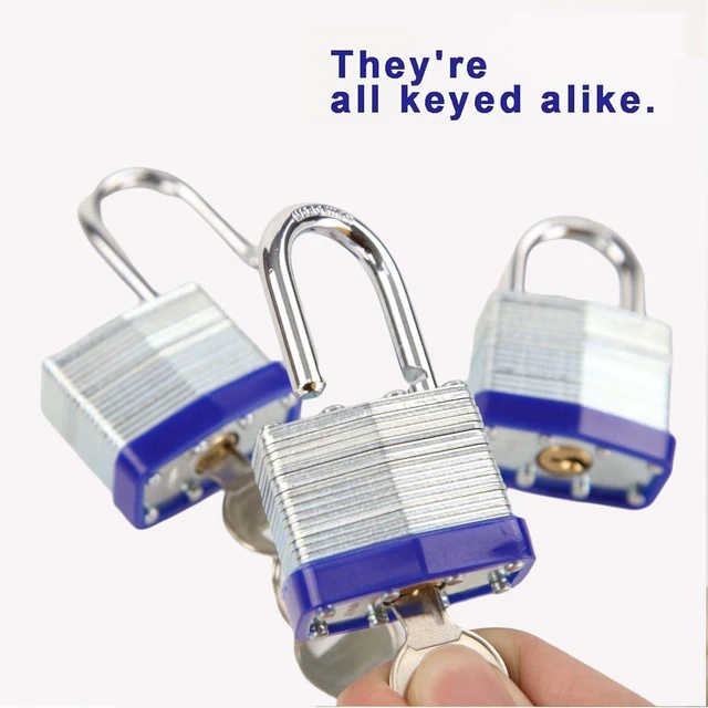 Alt view image 4 of 7 - ® Heavy Duty Outdoor Padlock, Keyed-Alike, Hardened Steel Shackle 24pk for Gate Shed Fence Truck Toolbox Locker Lock Body All Weather 1-9/16", 24PC Padlock with 48 Same Key, Hardened Steel Shackle