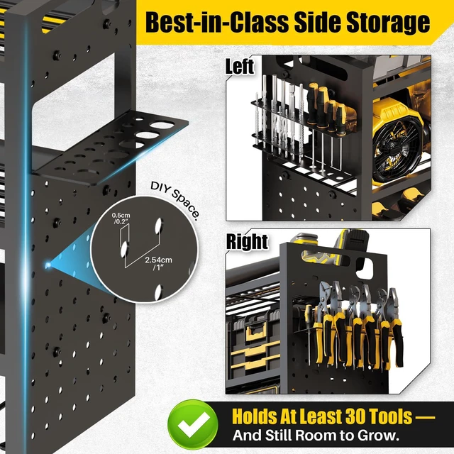 Alt view image 4 of 7 - Large 49'' Wide Power Tool Organizer Wall Mount, 4-Tier 620lbs Garage Storage Rack | 12 Cordless Drill Holder | 15% More Vertical Space | Holds 30+ Tools for Garage Workshop