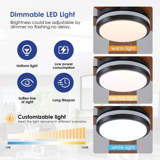 Alt view image 4 of 7 - Brown RGB Ceiling Fans with Lights - 46" Flush Mount Ceiling Fan with Remote APP, RGB+3CCT Dimmable Led Light, Reversible 6 Wind Speeds&2H Timer, Low Profile Modern Fan Light Fixture for Bedroom Party