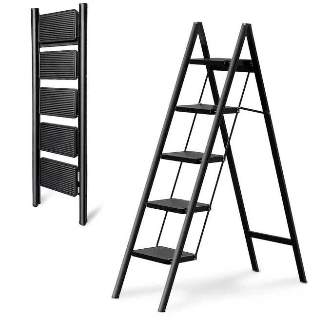 Main image of 5-Step Folding Ladder for Home Use, Heavy-Duty Step Ladder with Anti-Slip Wide Steps, Portable Foldable Ladder, 330 lbs Load Capacity