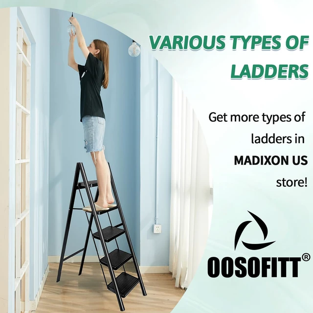 Alt view image 7 of 7 - 5-Step Folding Ladder for Home Use, Heavy-Duty Step Ladder with Anti-Slip Wide Steps, Portable Foldable Ladder, 330 lbs Load Capacity