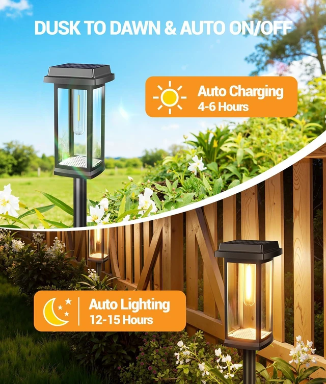Alt view image 4 of 7 - Solar Pathway Lights Outdoor, 12 Pack Upgraded Solar Garden Lights Solar Powered, Solar Lights Outdoor Waterproof IP65, 15 Hours Outdoor Solar Lights for Yard Patio Landscape Walkway Driveway Decor