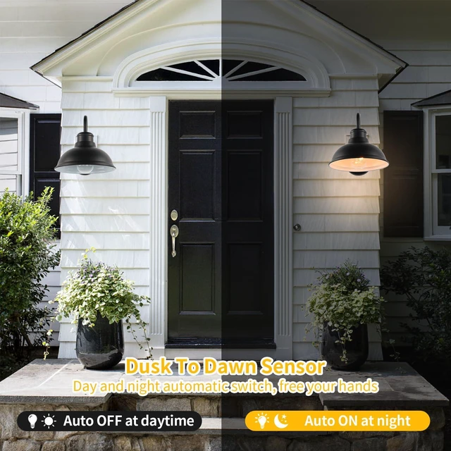Alt view image 3 of 7 - Dusk to Dawn Barn Light Outdoor Sconce 8" Exterior Lighting Fixtures 2 Pack Anti-Rust Waterproof Farmhouse Industrial Vintage Matte Black Wall-Mount for Porch/Garage/Patio Yard ETL Listed