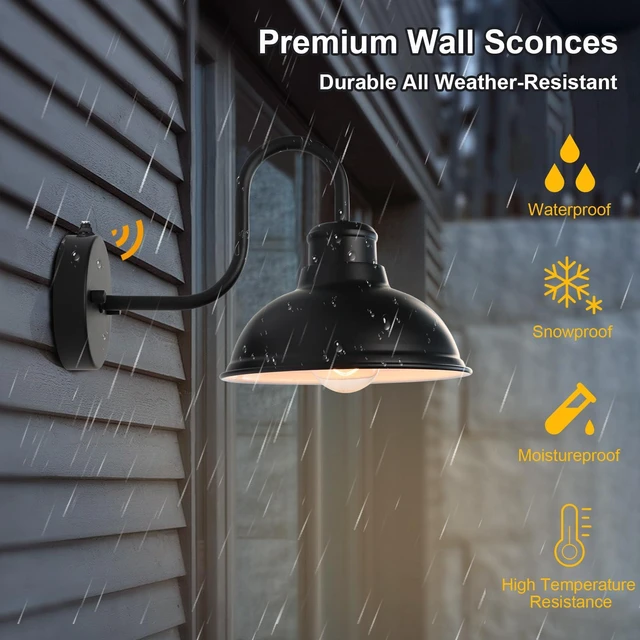 Alt view image 5 of 7 - Dusk to Dawn Barn Light Outdoor Sconce 8" Exterior Lighting Fixtures 2 Pack Anti-Rust Waterproof Farmhouse Industrial Vintage Matte Black Wall-Mount for Porch/Garage/Patio Yard ETL Listed