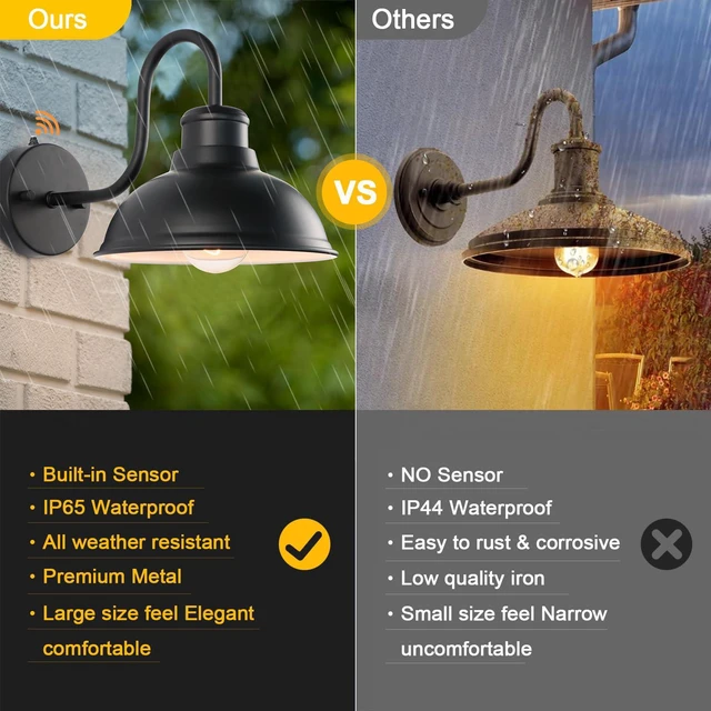 Alt view image 6 of 7 - Dusk to Dawn Barn Light Outdoor Sconce 8" Exterior Lighting Fixtures 2 Pack Anti-Rust Waterproof Farmhouse Industrial Vintage Matte Black Wall-Mount for Porch/Garage/Patio Yard ETL Listed