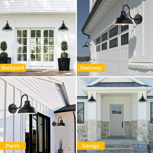 Alt view image 7 of 7 - Dusk to Dawn Barn Light Outdoor Sconce 8" Exterior Lighting Fixtures 2 Pack Anti-Rust Waterproof Farmhouse Industrial Vintage Matte Black Wall-Mount for Porch/Garage/Patio Yard ETL Listed