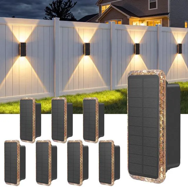 Main image of Solar Fence Lights Outdoor 8 Pack, 5CCT(3000K-6000K) Up and Down Solar Wall Lights, IP65 Waterproof Dusk to Dawn Fence Lights Solar Powered for Patio, Porch, Backyard, Garage, Wall Decor