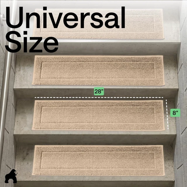 Alt view image 2 of 7 - Peel and Stick Stair Treads, 8x28 Inches, 12 Pack, Beige Multi-Surface Use Machine Washable Carpet Runners for Wooden Steps, Indoor Rugs for Stairs, Pet Friendly, Universal Size