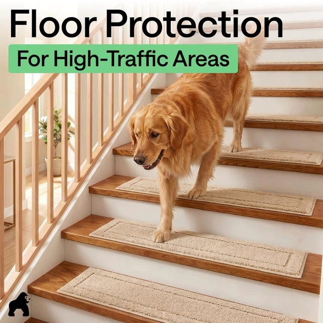 Alt view image 6 of 7 - Peel and Stick Stair Treads, 8x28 Inches, 12 Pack, Beige Multi-Surface Use Machine Washable Carpet Runners for Wooden Steps, Indoor Rugs for Stairs, Pet Friendly, Universal Size