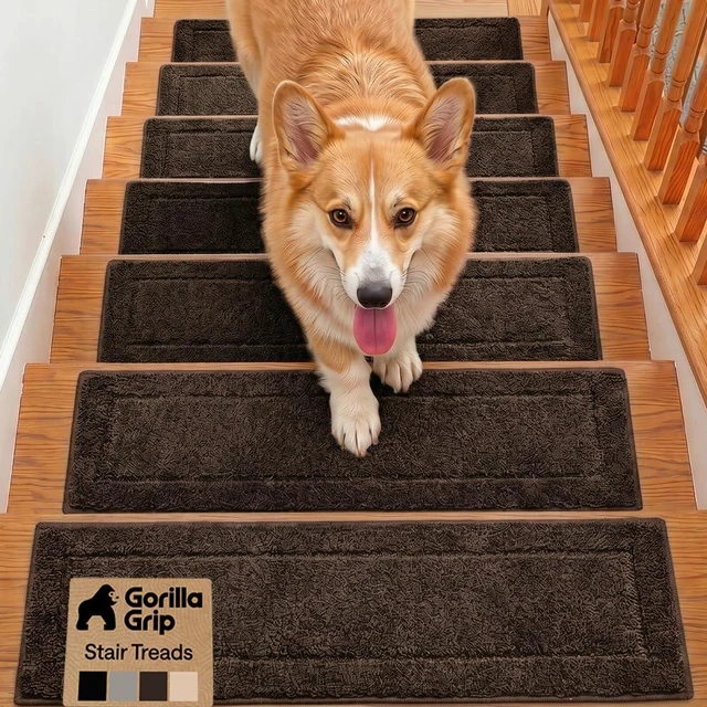 Main image of Peel and Stick Stair Treads, 8x28 Inches, 12 Pack, Brown Multi-Surface Use Machine Washable Carpet Runners for Wooden Steps, Indoor Rugs for Stairs, Pet Friendly, Universal Size