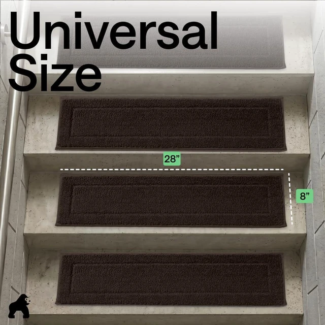 Alt view image 2 of 7 - Peel and Stick Stair Treads, 8x28 Inches, 12 Pack, Brown Multi-Surface Use Machine Washable Carpet Runners for Wooden Steps, Indoor Rugs for Stairs, Pet Friendly, Universal Size