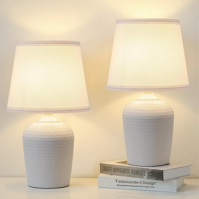 Main image of 16 Table Lamps Set of 2 for Bedroom, Bedside Nightstand Lamp White Cute & Unique, Fabric Shade, Perfect for Desk Living Room Side Table Reading Nursery