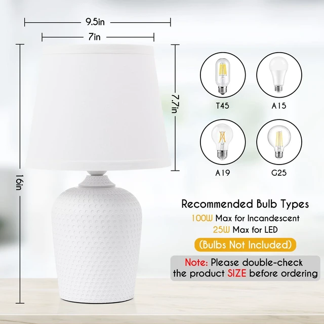 Alt view image 2 of 7 - 16 Table Lamps Set of 2 for Bedroom, Bedside Nightstand Lamp White Cute & Unique, Fabric Shade, Perfect for Desk Living Room Side Table Reading Nursery