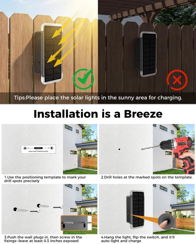 Alt view image 6 of 7 - Solar Fence Lights Outdoor 8 Pack, 5CCT(3000K-6000K) Up and Down Solar Wall Lights, IP65 Waterproof Dusk to Dawn Fence Lights Solar Powered for Patio, Porch, Backyard, Garage, Wall Decor