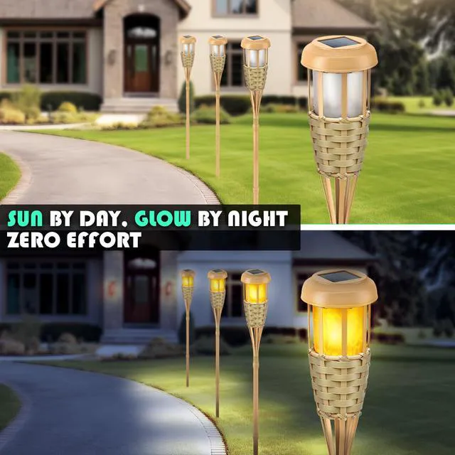 Alt view image 2 of 7 - Solar Outdoor Lights, Solar Torch Lights Outdoor Flickering Flame, Outdoor Decorations for Patio Path Yard - 4 Pack
