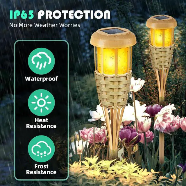Alt view image 3 of 7 - Solar Outdoor Lights, Solar Torch Lights Outdoor Flickering Flame, Outdoor Decorations for Patio Path Yard - 4 Pack