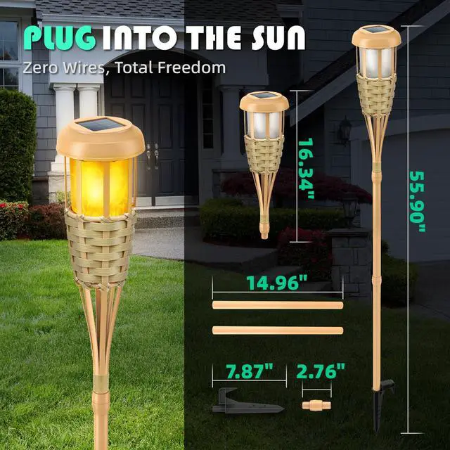 Alt view image 5 of 7 - Solar Outdoor Lights, Solar Torch Lights Outdoor Flickering Flame, Outdoor Decorations for Patio Path Yard - 4 Pack
