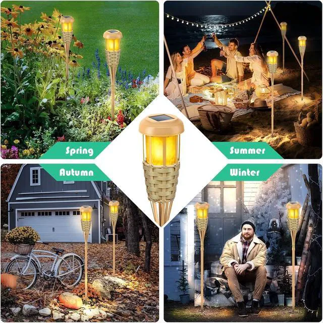 Alt view image 6 of 7 - Solar Outdoor Lights, Solar Torch Lights Outdoor Flickering Flame, Outdoor Decorations for Patio Path Yard - 4 Pack