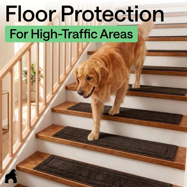 Alt view image 6 of 7 - Peel and Stick Stair Treads, 8x28 Inches, 12 Pack, Brown Multi-Surface Use Machine Washable Carpet Runners for Wooden Steps, Indoor Rugs for Stairs, Pet Friendly, Universal Size