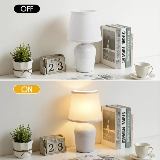 Alt view image 4 of 7 - 16 Table Lamps Set of 2 for Bedroom, Bedside Nightstand Lamp White Cute & Unique, Fabric Shade, Perfect for Desk Living Room Side Table Reading Nursery