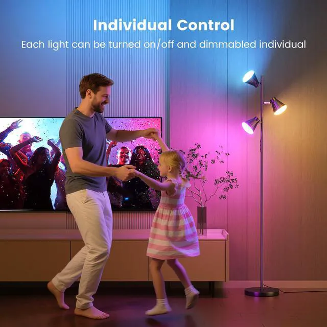 Alt view image 2 of 7 - 36W LED Tree Floor Lamp with Remote for Living Room Bedroom Modern Dimmable Tall Standing Lamp with 4 Color Temperatures, 3 Rotatable Light Bright RGB FLoor Lamp for Home Office