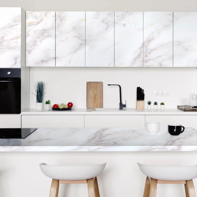 Alt view image 2 of 7 - Matte Marble Contact Paper for Countertops, 23.6" x 78.7" Self Adhesive Peel and Stick Wallpaper, Removable Kitchen Counter Top Contact Paper for Old Furniture, Gold Granite