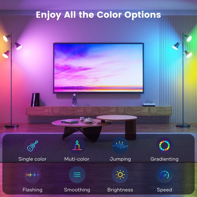Alt view image 5 of 7 - 36W LED Tree Floor Lamp with Remote for Living Room Bedroom Modern Dimmable Tall Standing Lamp with 4 Color Temperatures, 3 Rotatable Light Bright RGB FLoor Lamp for Home Office