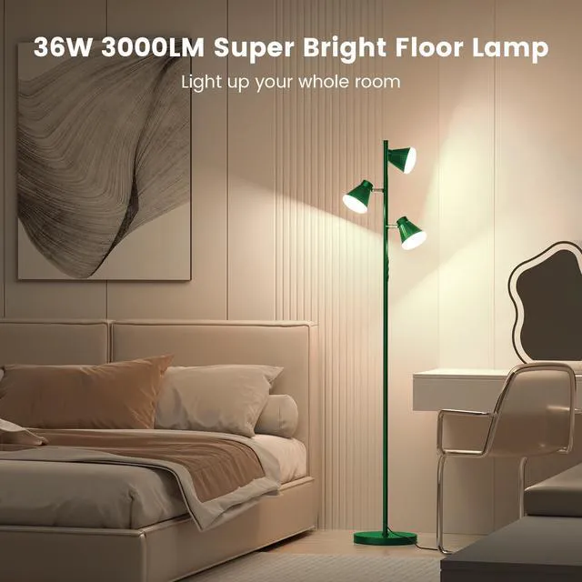 Alt view image 2 of 7 - 36W LED Tree Floor Lamp with Remote for Living Room Bedroom Modern Dimmable Tall Standing Lamp with 4 Color Temperatures, 3 Rotatable Light Bright FLoor Lamp for Home Office