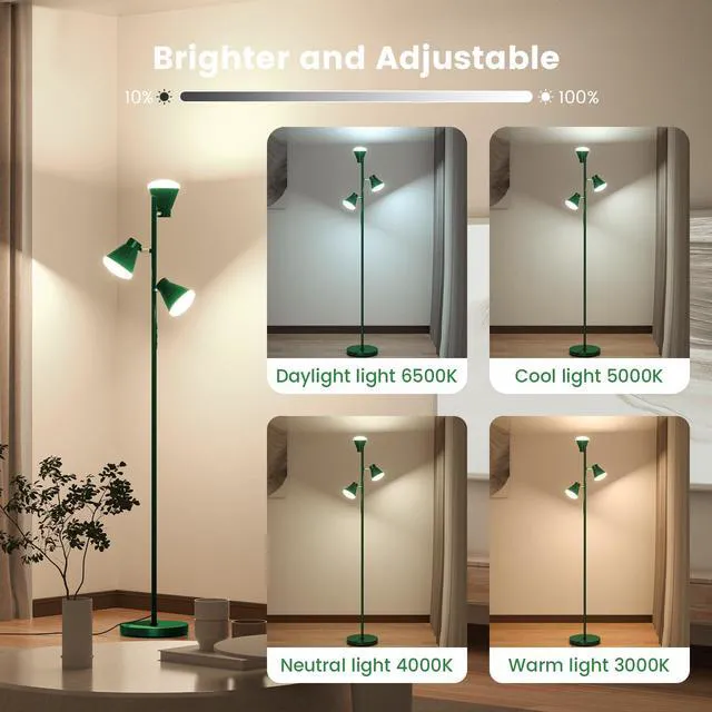 Alt view image 3 of 7 - 36W LED Tree Floor Lamp with Remote for Living Room Bedroom Modern Dimmable Tall Standing Lamp with 4 Color Temperatures, 3 Rotatable Light Bright FLoor Lamp for Home Office