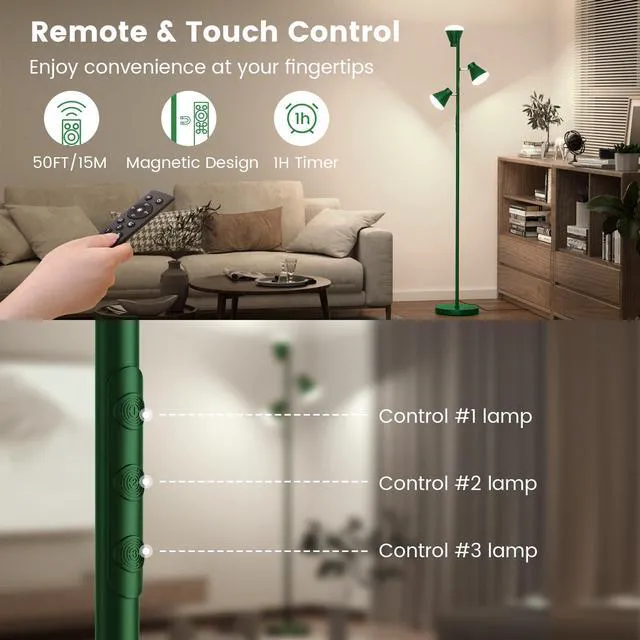 Alt view image 5 of 7 - 36W LED Tree Floor Lamp with Remote for Living Room Bedroom Modern Dimmable Tall Standing Lamp with 4 Color Temperatures, 3 Rotatable Light Bright FLoor Lamp for Home Office